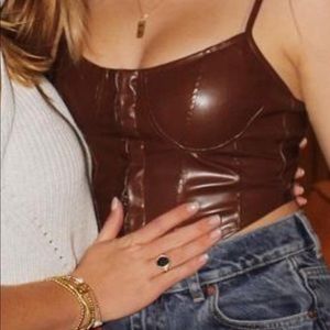 SOLD Brown Leather Corset Crop Top